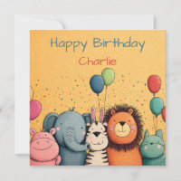 Cute Zoo Animals Party with Balloons and Confetti