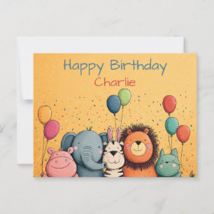 Cute Zoo Animals Party with Balloons and Confetti  Postcard