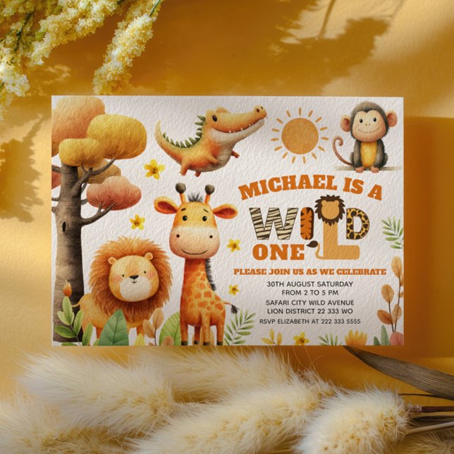 Cute ZOO Animals WILD ONE Safari 1st Birthday  Invitation (Creator Uploaded)