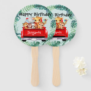 Cute Zoo jungle farm truck boy Birthday party Hand Fan