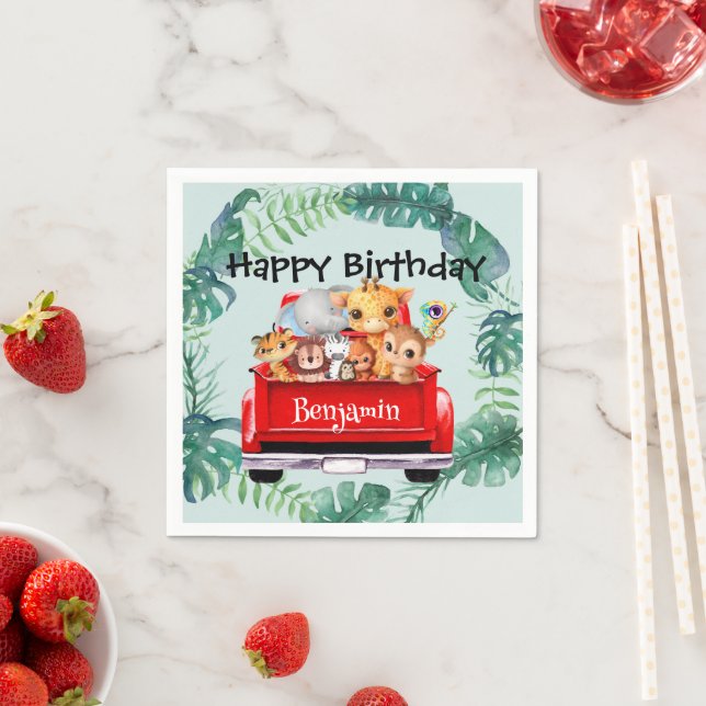 Cute Zoo jungle farm truck boy Birthday party Napkin (Insitu)