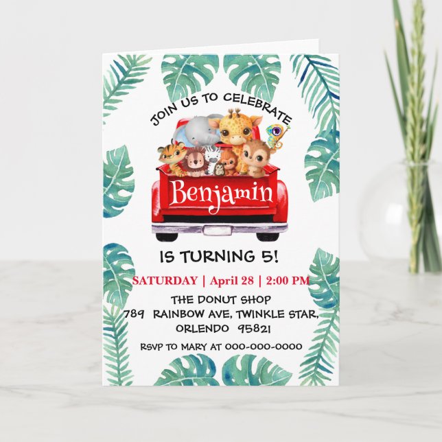 Cute Zoo jungle farm truck tractor boy Birthday  Invitation (Front)