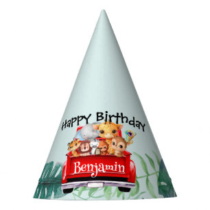 Cute Zoo jungle farm truck tractor boy Birthday Pe Party Hat