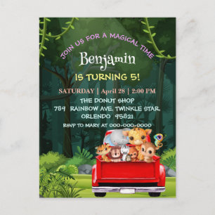 Cute Zoo jungle farm truck tractor boy Birthday Postcard