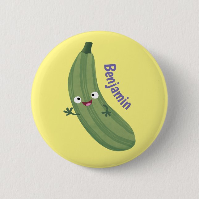 Cute zucchini happy cartoon illustration 6 cm round badge (Front)