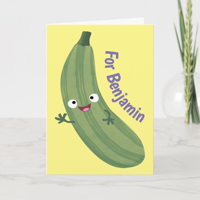 Cute zucchini happy cartoon illustration card (Front)