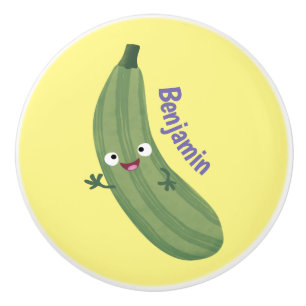 Cute zucchini happy cartoon illustration ceramic knob