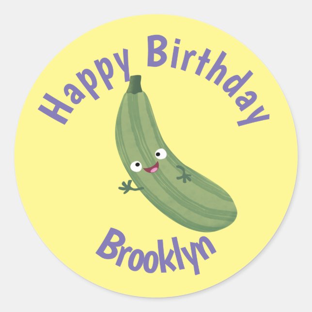 Cute zucchini happy cartoon illustration classic r round sticker (Front)