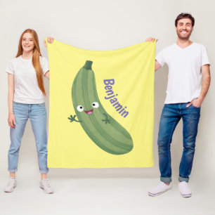 Cute zucchini happy cartoon illustration fleece blanket