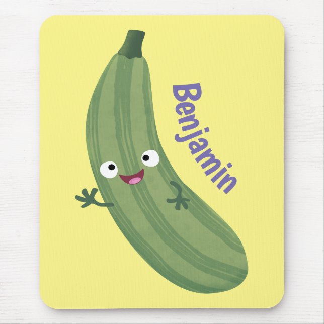 Cute zucchini happy cartoon illustration mouse pad (Front)