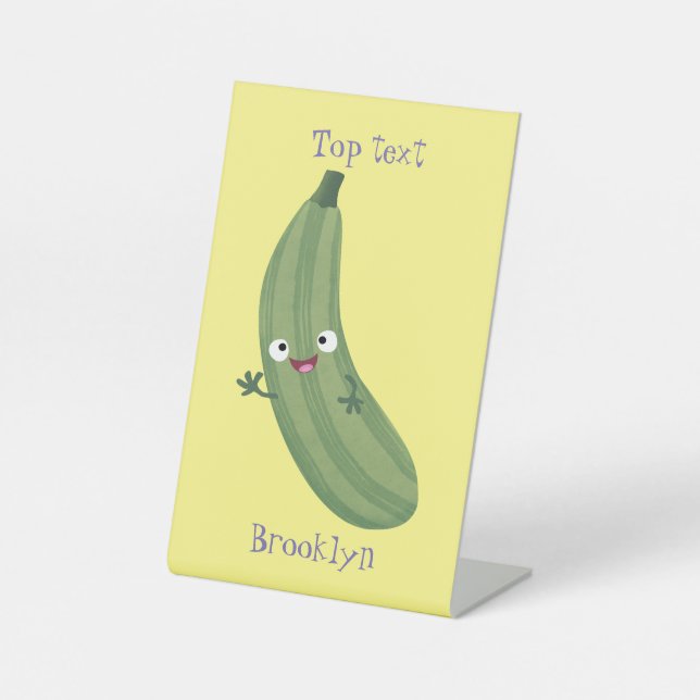 Cute zucchini happy cartoon illustration pedestal sign (Front)
