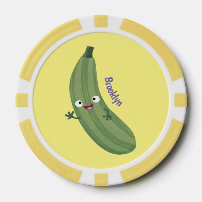 Cute zucchini happy cartoon illustration poker chips (Front)