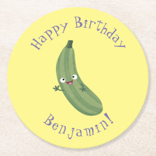 Cute zucchini happy cartoon illustration round paper coaster