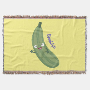 Cute zucchini happy cartoon illustration throw blanket