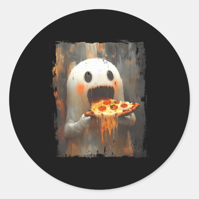 Cute Zza Ghost Eating Zza Funny Halloween Food Lov Classic Round Sticker (Front)