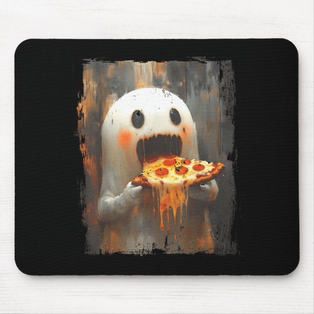 Cute Zza Ghost Eating Zza Funny Halloween Food Lov Mouse Pad (Front)