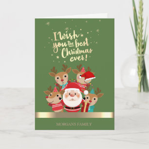 CuteChristmas Deer ,Santa Claus Company Holiday  Card