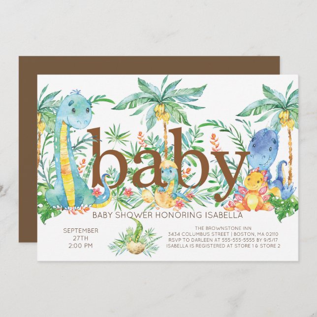 CuteDinosaur Gender Neutral Baby shower Invitation (Front/Back)