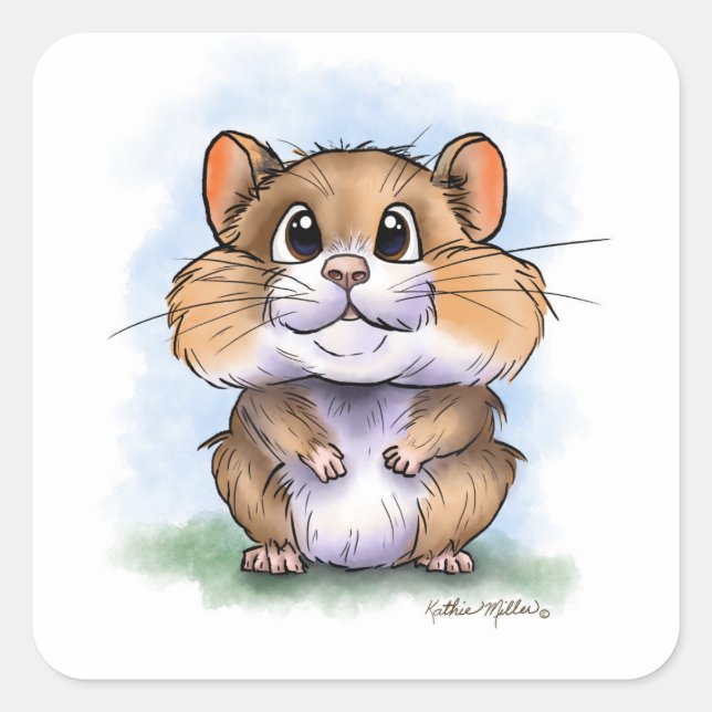 CuteFluffy Hamster Cartoon Square Sticker (Front)