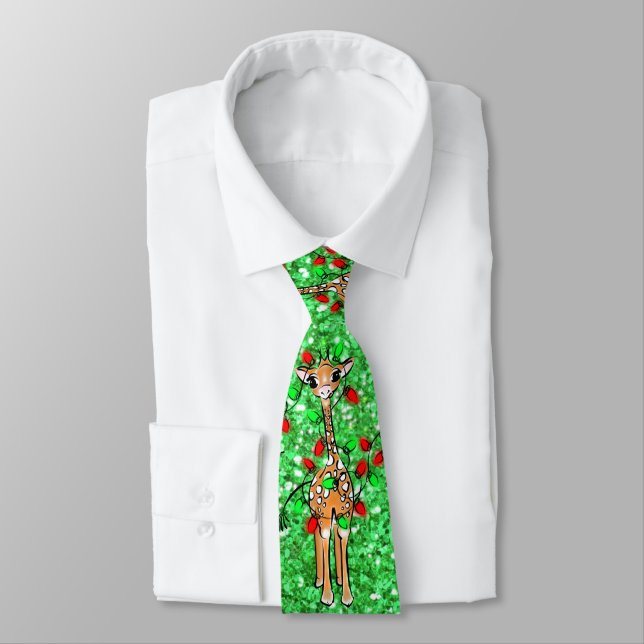 CuteGiraffe twinkle lights green sparkle twinkle Tie (Tied)