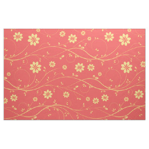 CuteLight Yellow & Coral Delicate Floral Pattern Fabric