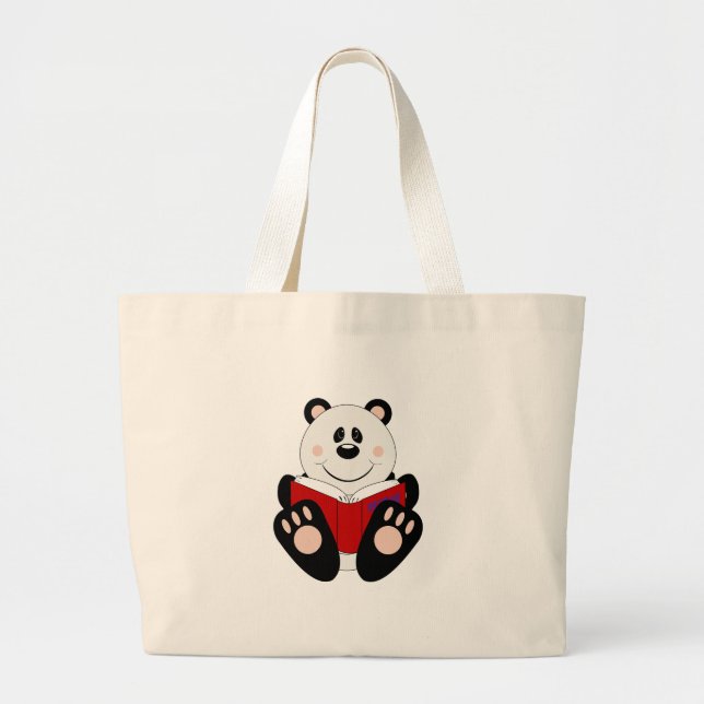 Cutelyn Reading Panda Bear Large Tote Bag (Front)