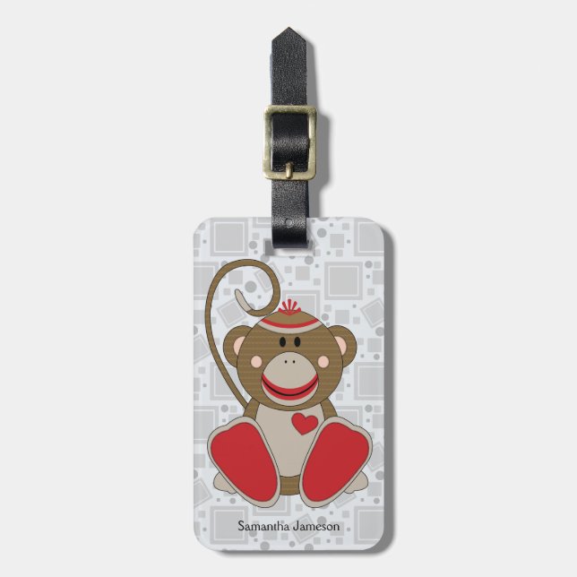 Cutelyn Sock Monkey Luggage Tag (Front Vertical)
