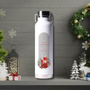 CuteMerry Christmas Floral Minimalist Gift Custom  Water Bottle