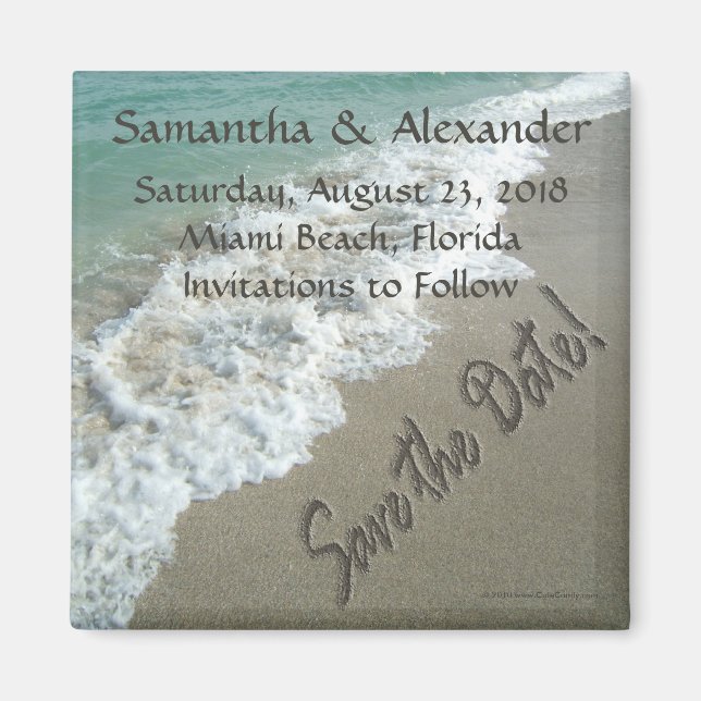 CuteNComfy Sand Writing on Beach, Save the Date Magnet (Front)