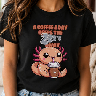 Cuteness Overload: Baby Axolotl Sipping Coffee T-Shirt