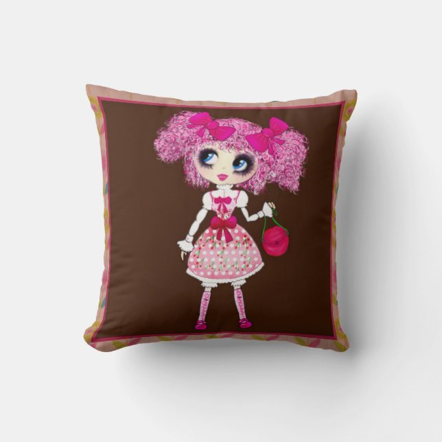 CutePpretty Girly PinkyP Pink Kawaii Girl by LeahG Cushion (Front)