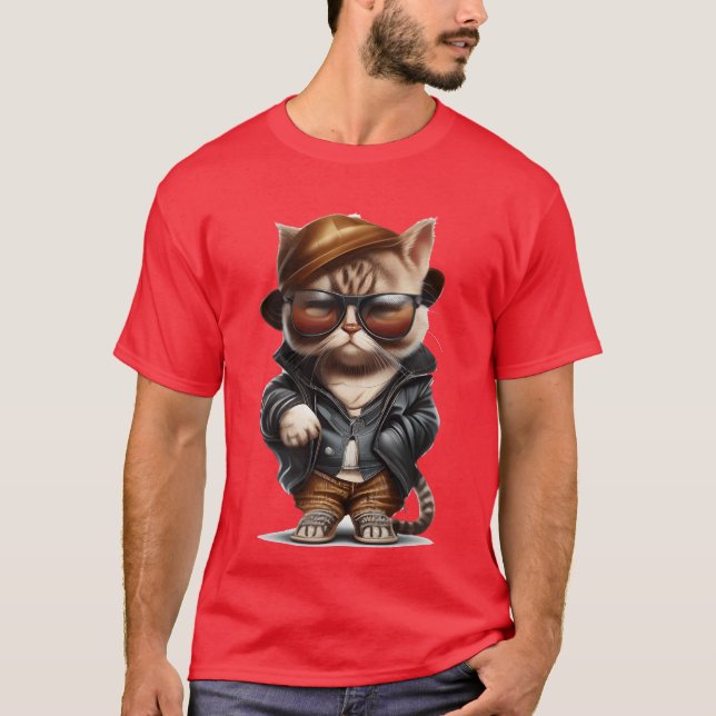 Cuter comic Cat wearing clothes and sunglasses ret T-Shirt (Front)