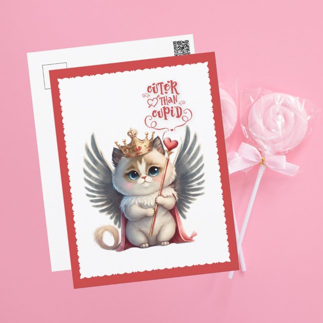 Cuter Than Cupid Chibi Cat Valentine Holiday Postcard (Creator Uploaded)