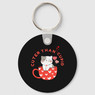 Cuter Than Cupid Kawaii Cat In Mug Fur Mom Kitten Key Ring