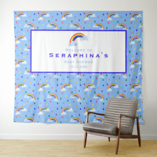 CuteRainbow Raindrops Pattern Baby Shower Backdrop Tapestry