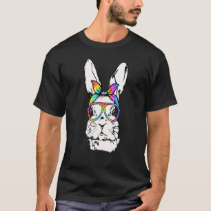 Cutes Bunny Messy Bun Tie Dye Bandanna Rabbit East T-Shirt