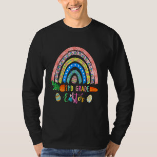 Cutest 2nd Grade Bunnies Eggs Boho Rainbow Happy E T-Shirt