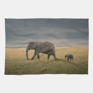 Cutest Baby Animals African Elephant Family Tea Towel