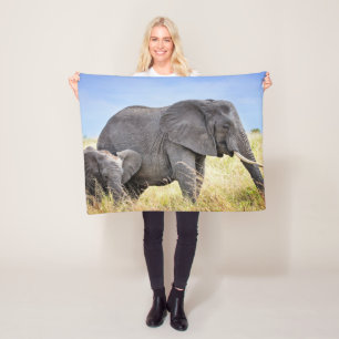 Cutest Baby Animals African Elephant & Mother Fleece Blanket