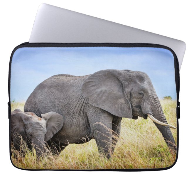 Cutest Baby Animals | African Elephant & Mother Laptop Sleeve (Front)