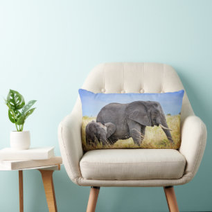 Cutest Baby Animals African Elephant & Mother Lumbar Cushion