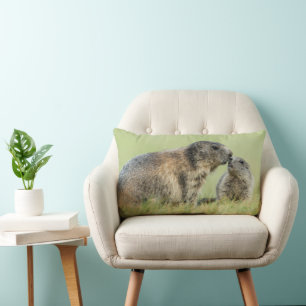 Cutest Baby Animals   Alpine Marmot Family Lumbar Cushion