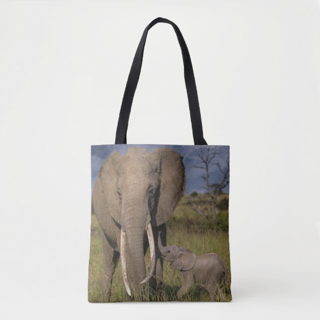 Cutest Baby Animals | Amama Elephant With Baby Tote Bag (Front)