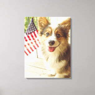 Cutest Baby Animals   American Flag Corgi Canvas Print