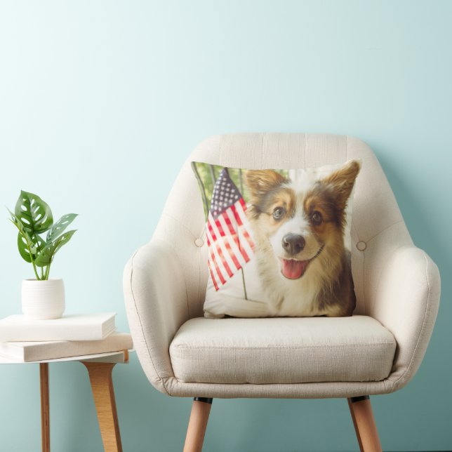 Cutest Baby Animals | American Flag Corgi Cushion (Chair)