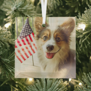 Cutest Baby Animals American Flag Corgi Glass Tree Decoration