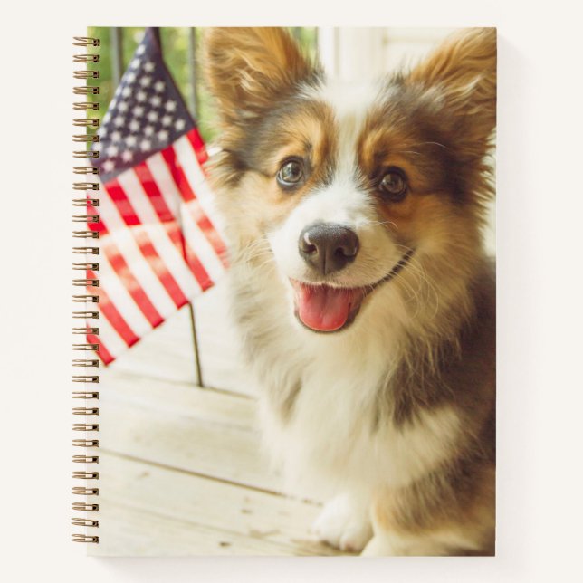 Cutest Baby Animals | American Flag Corgi Notebook (Front)