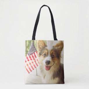 Cutest Baby Animals American Flag Corgi Tote Bag