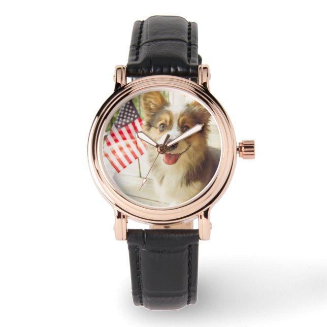 Cutest Baby Animals | American Flag Corgi Watch (Front)