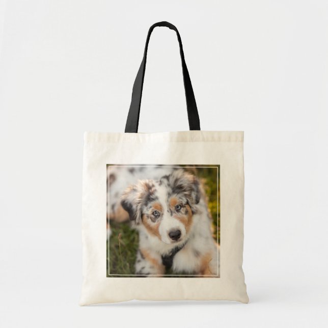 Cutest Baby Animals | Australian Shepherd Puppy Tote Bag (Front)